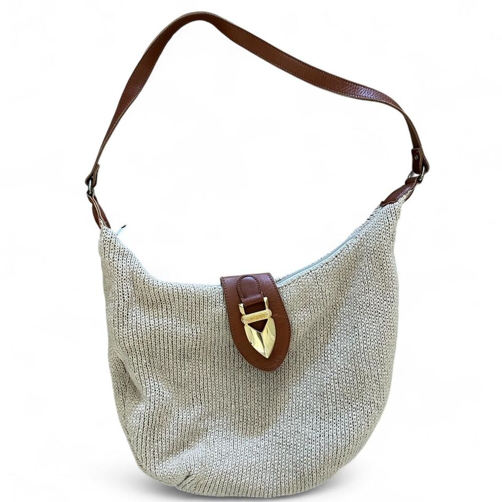 Vintage Ponte Vecchio knit tan hobo bag with gold hardware